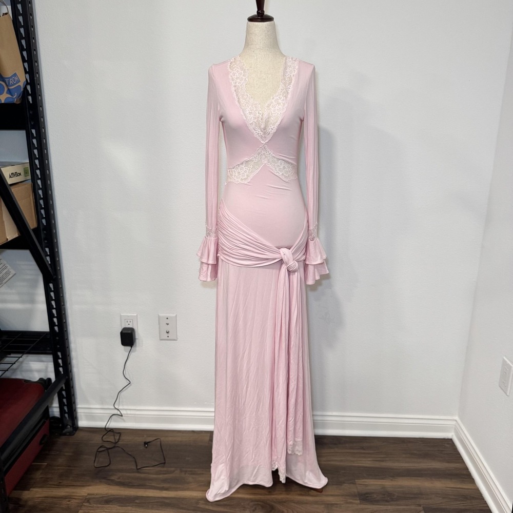 Meshki Dress Womens Small Electra Lace Maxi Babyshower Stretch Ballet Pink